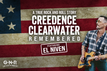 GNR Entertainment Presents  Creedence Clearwater Remembered featuring El Niven “A True Rock And Roll Story”. America Flag and El Niven playing guitar