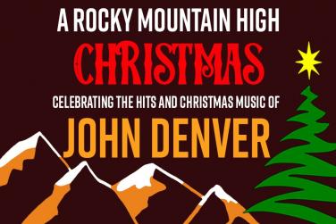 Text saying A Rocky Mountain High Christmas with mountains and a Christmas tree image at the bottom of the page 